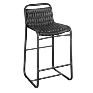 Banqueta Kaly elaborada com tricô náutico e estrutura de alumínio.